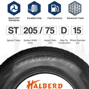 HALBERD ST205/75D15 Trailer Tires 205 75 15 Heavy Duty 6Ply Load Range C 2057515