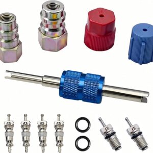 R12 to R134A AC Retrofit Fitting Adapter Kit, R12 R22 to R134A High/Low Fitting Port Retrofit 1/4’’ to 7/16"-20 UNF Conversion Adapter