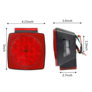 Pair Rear LED Submersible Square Trailer Tail Lights Kit Boat Truck Waterproof